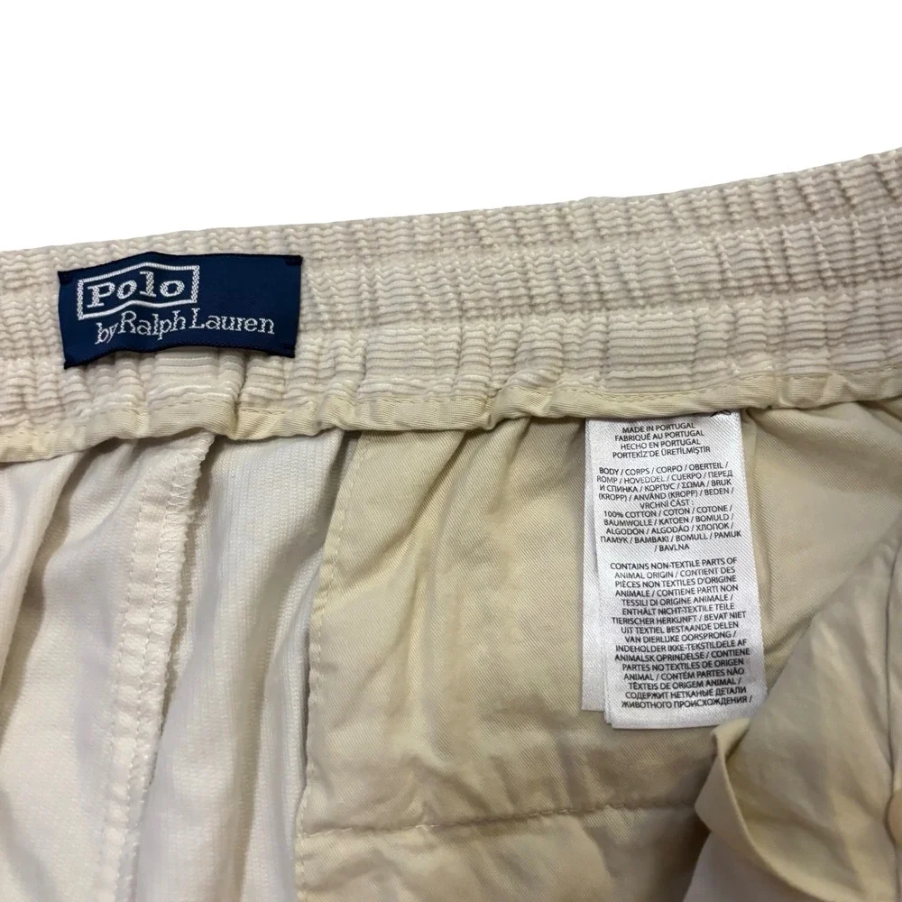 Polo Ralph Lauren Mens Cream Corduroy Pleated Pants 35x30 Straight Leg Portugal